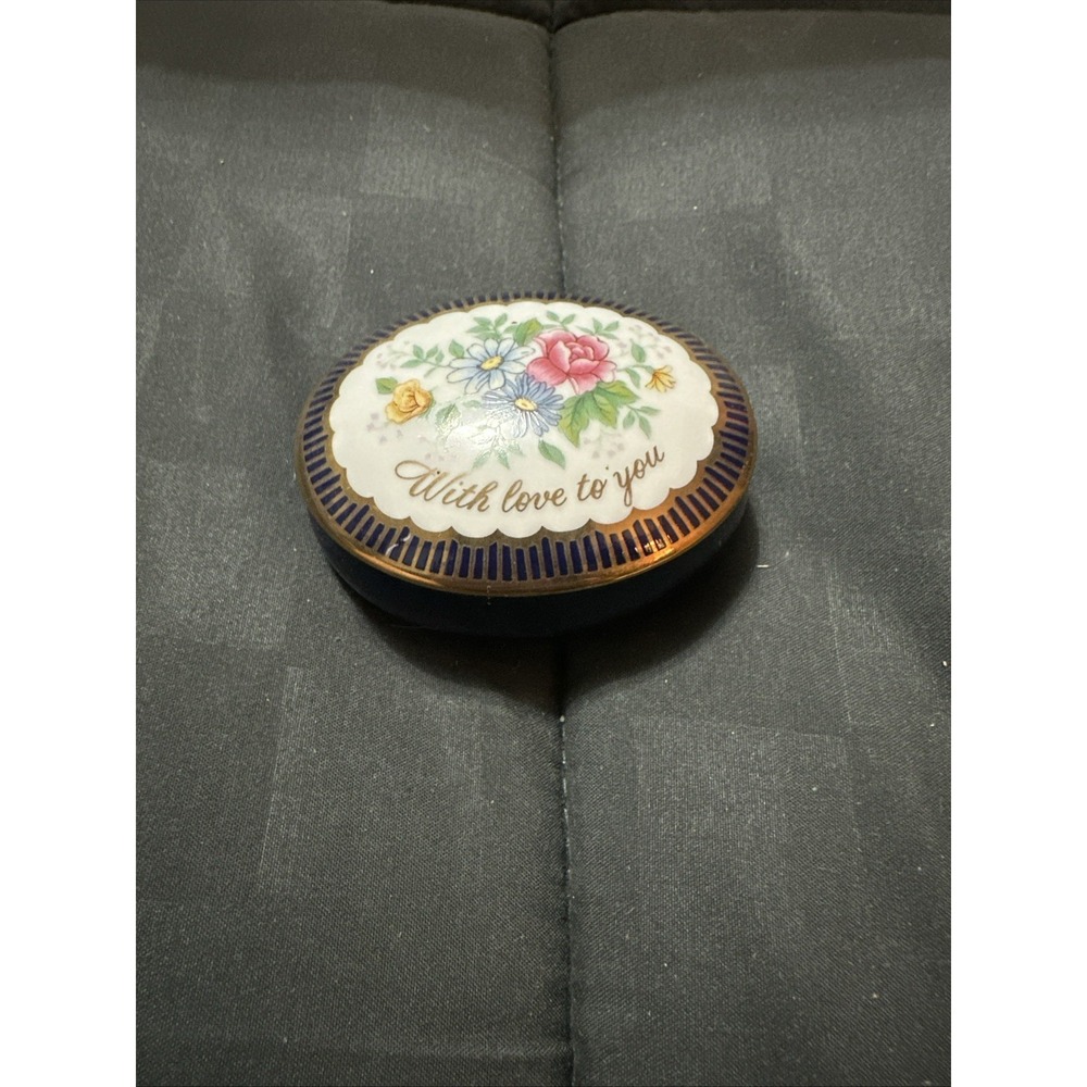 Vintage Avon Mother's Day 1986 Trinket Box With Love To You Cobalt Blue & Gold
